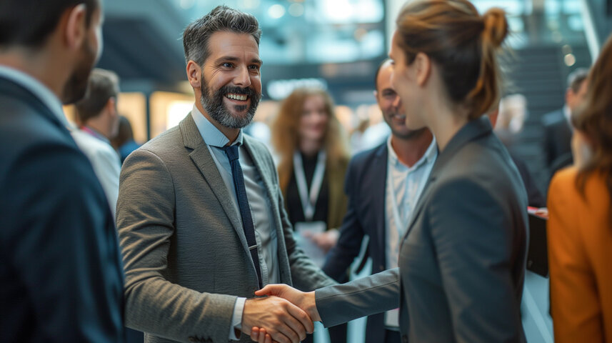 Professionals Meeting at a Conference Shaking Hands