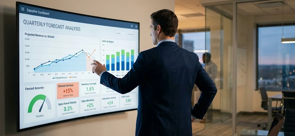 Executive dashboard showing GovCon pipeline, forecasts, and win probability metrics